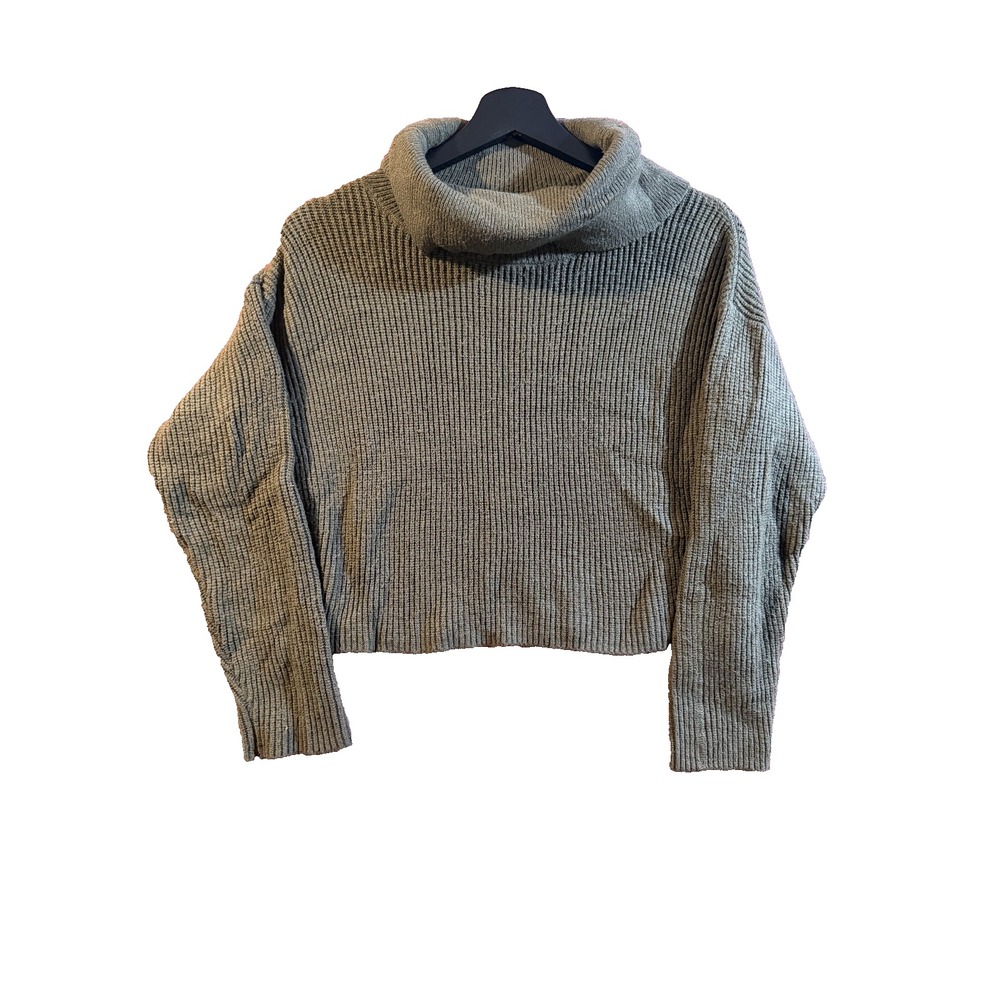 Poof Apparel Olive Green Ribbed Turtleneck Crop Sweater Long Sleeve - Small